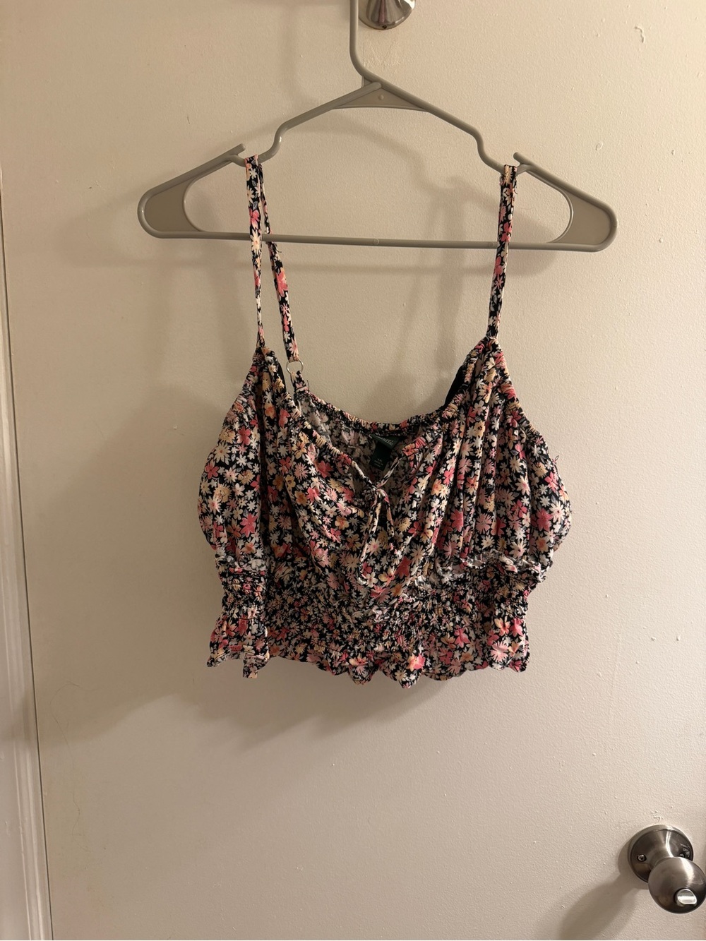 wild fable Pink and Black Floral Smocked Crop Top